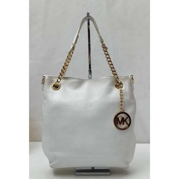 Michael Kors White Pebbled Leather Chain Strap Shoulder Bag - Picture 1 of 13